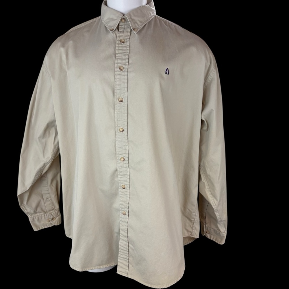 Vtg Norsport Men XXL Tall Tan Shirt Sailboat Retro Preppy Logo Embroidered 300